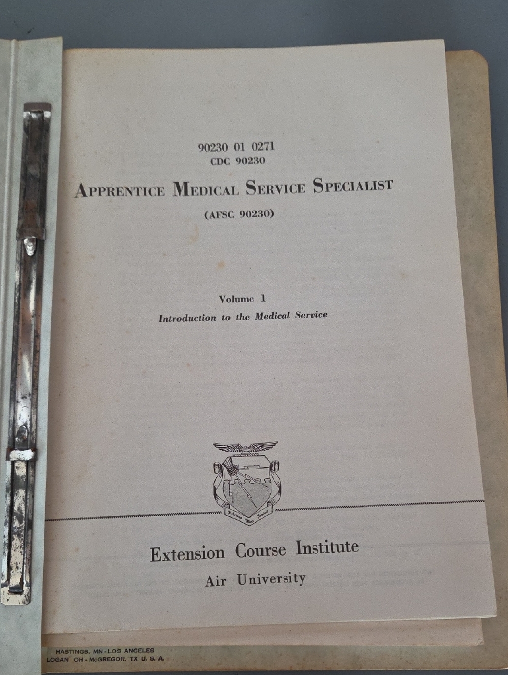 USAF Apprentice Medical Service Specialist Training CDC 90230